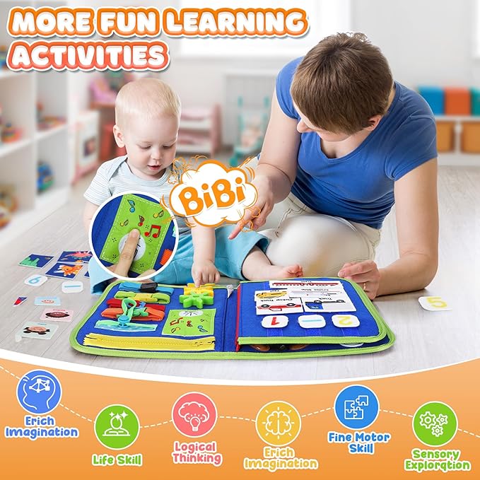 URMYWO Toddler Busy Board - Busy Book Montessori Toys Ages 3 and up - Preschool Learning Activities with Alphabet Number Animal, Educational Travel Toys Birthday Gifts for Kids