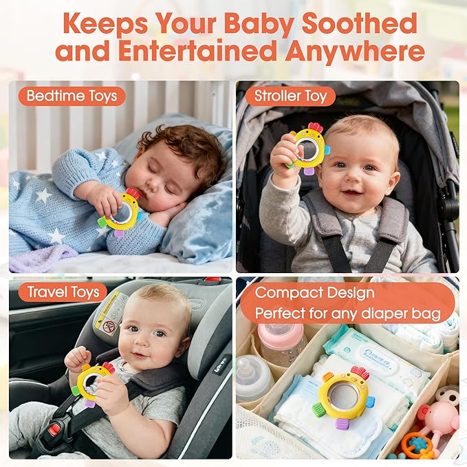 Teething Rings with Rattle & Sensory Toy BPA Free Silicone Teethers for Babies 6-12 Months Baby Teething Relief Chew Toys for Infant Newborn, Babies Essential for Boys Girls 0-24 Months