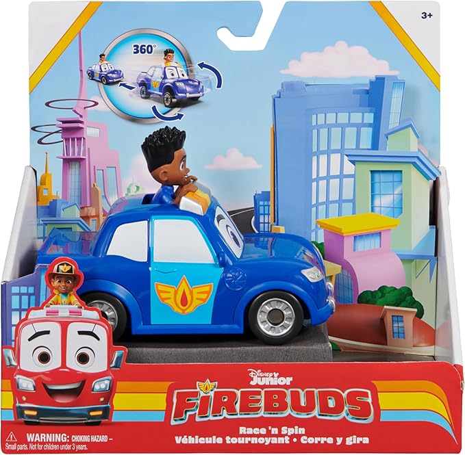 Disney Junior Firebuds, Jayden and Piston Toy Car with Pull-Back Feature and Doughnut Drift Action, Kids’ Toys for Boys and Girls Aged 3 and Up