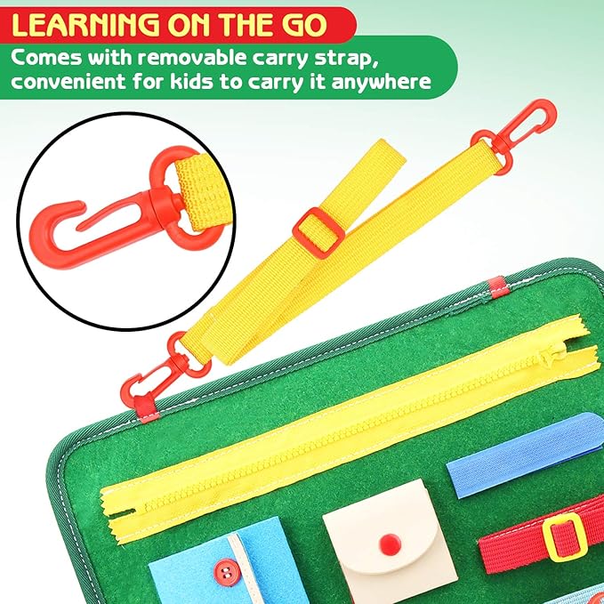 Toddler Busy Board | Colorful Activity Sensory Play Set to Stimulate Motor Skills, Learning & Fun | Educational Tool for Hand Eye Coordination & Basic Dressing Skills | School Bus Back | Travel Size