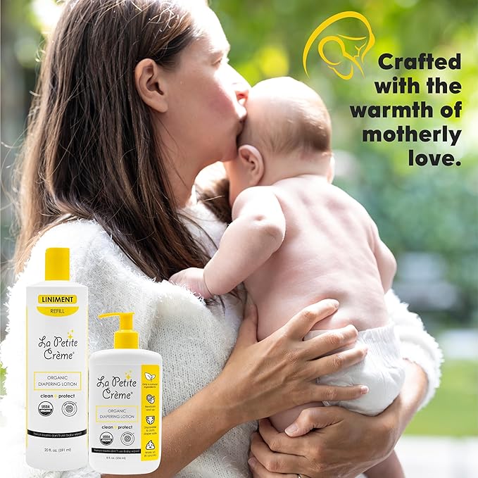 La Petite Creme French Premium Liniment Baby Lotion - Diaper Cream Alternative to Wet Wipes - Gentle Moisturizer & Skin Cleanser, USDA Certified Organic Ingredients - Newborn Essentials (8 oz)
