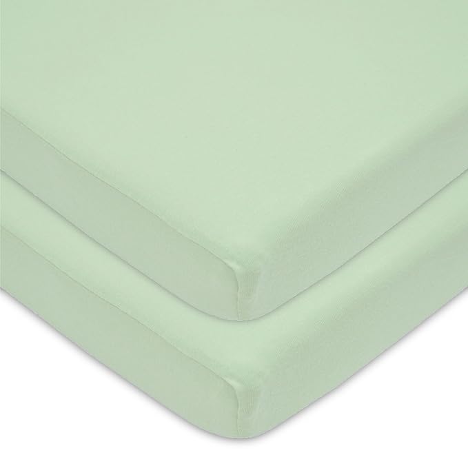 TL Care 2 Pack 100% Natural Cotton Fitted Pack and Play Sheets 39" x 27" - Soft & Breathable Pack N Play Sheets for Playard & Mini Crib Mattress, Celery, for Boys & Girls