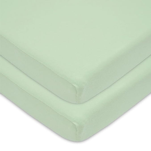 TL Care 2 Pack 100% Natural Cotton Fitted Pack and Play Sheets 39" x 27" - Soft & Breathable Pack N Play Sheets for Playard & Mini Crib Mattress, Celery, for Boys & Girls