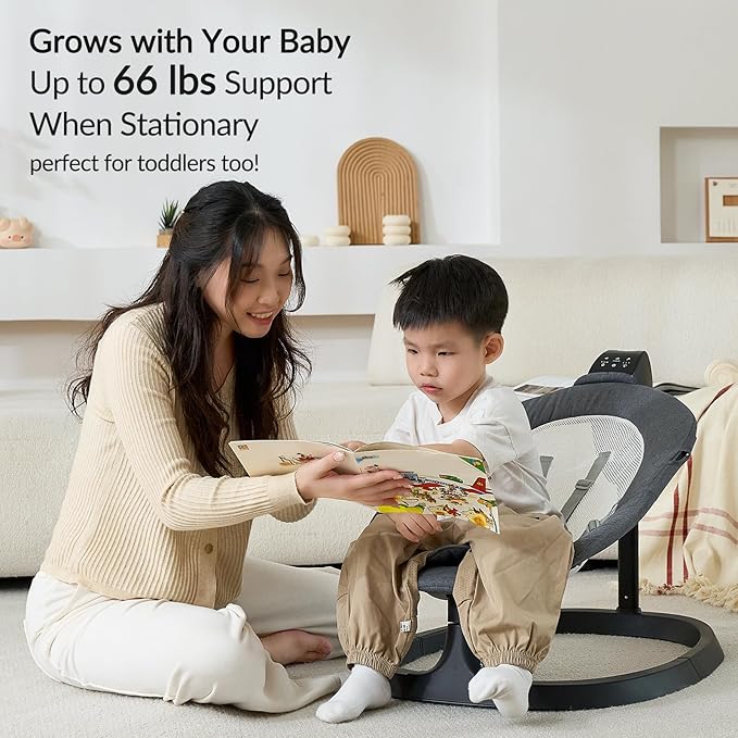 VaVaSoo 2-in-1 Electric Baby Swing, Toddler Seat up to 66 lbs, Dual-Arm Support for Enhanced Stability, 3 Swing Motions & 8 Soothing Sounds, Baby Rocking Chair with Remote,Adjustable Height, Dark Gray