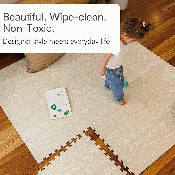 Lillefolk Baby Play Mat for Floor – 4x6ft Beige | Soft Non Toxic Premium EVA Foam Tiles for Tummy Time, Crawling & Playroom – Waterproof Interlocking Floor Mat for Babies & Toddlers (6 Tiles)
