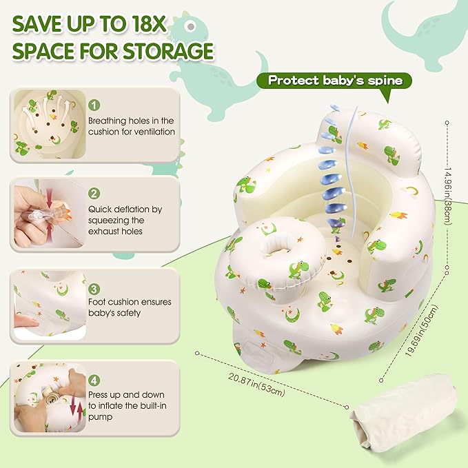 Inflatable Baby Seat for 3-36 Months, Back Support, Built-in Air Pump, Learning to Sit, Blow Up Floor Seat with Tray