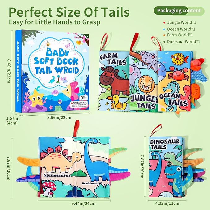 4-Pack Baby Books 0-6 Months, Baby Crinkle Books, Touch and Feel Sensory Toy for Babies, Infant Toys 0-6 Months, Soft Fabric Toy Shower Gift - 6 Pages Blue - Easter Gifts