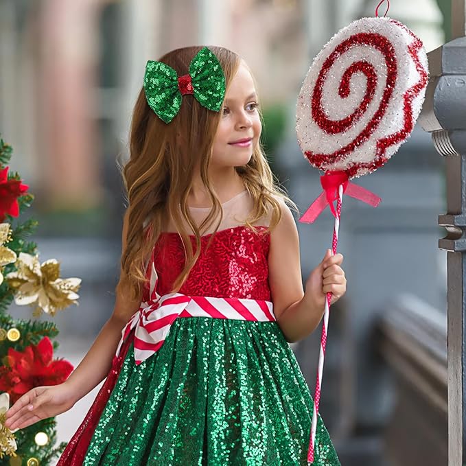 Christmas Hair Accessories - Sequins Bows Alligator Clips with Clips for Girls, Women, Toddlers in Red, White, Green