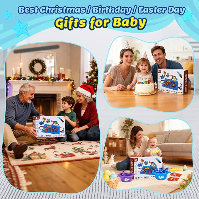 Montessori Toys for 1 Year Old Boy Girl Birthday Gift- Cloth Fishing Game for Toddler1-3 with Stacking Cups Number Color Counting, Learning Educational Toys Baby Toys 12-18 Months