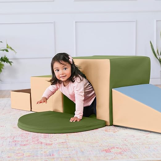 ECR4Kids SoftZone Single Tunnel Maze, Toddler Playset, Earthtone, 6-Piece