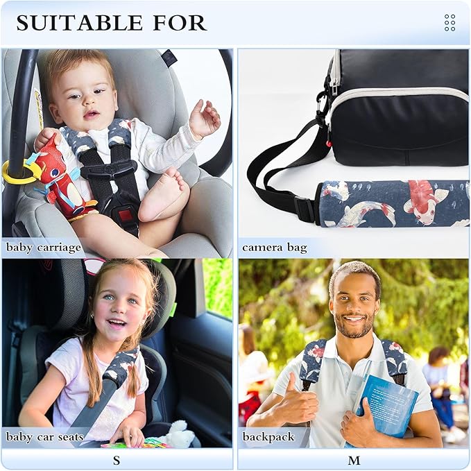 CHIFIGNO Dark Blue and Red Fish Seat Belt Cover Pad 2Pcs Cute Seatbelt Cover Seatbelt Shoulder Pad for Adults Women Kids