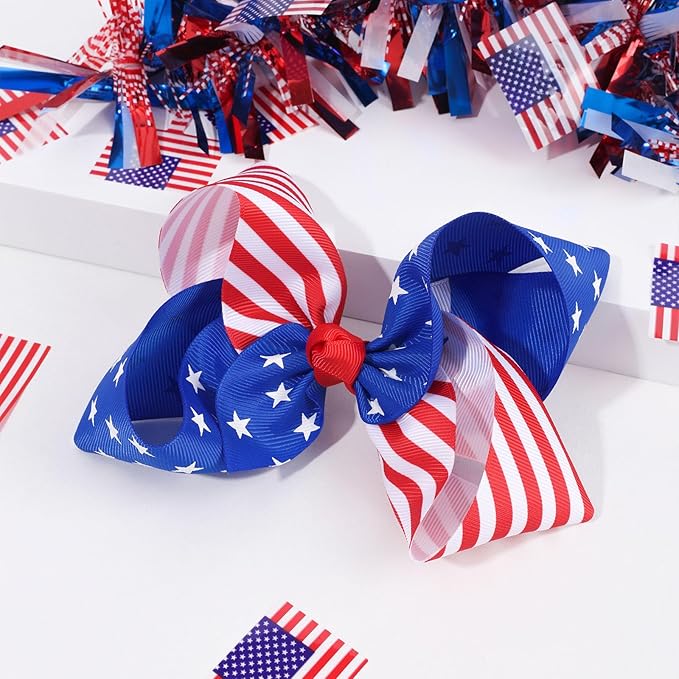Oaoleer 2PCS 4th of July Hair Bows for Girls, Red White Blue Bows Hair Alligator Clips Hair Barrettes for Baby Girls Infants Toddlers Kids Teens Children
