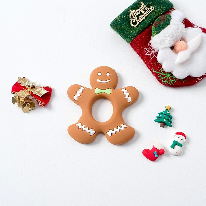 Jimibaby Christmas Teether Teething Toy Gingerbread Man, The First Christmas teether for Baby Boys and Girls, 100% BPA Free, Easy to Hold, Freezer Safe (Gingerbread Man), 3.5 x 3.15 x 0.3 Inch