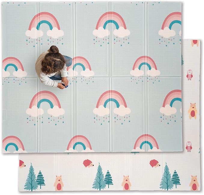 JumpOff Jo Foldable Foam Play Mat – Large Waterproof Baby & Toddler Activity Floor Mat, Double-Sided 70 x 59 Inch Play Surface