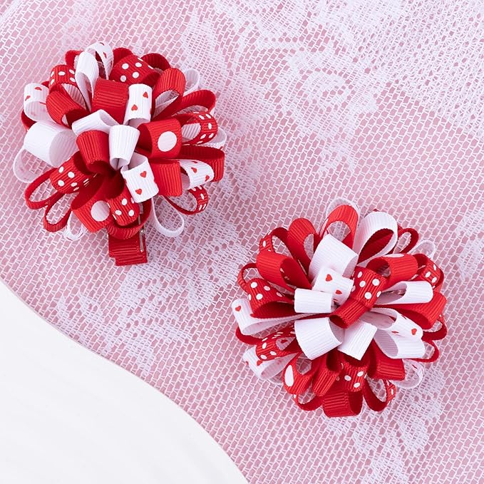 Valentines Korker Hair Bows 3'' Toddler Baby Girls Curly Corker Bow Alligator Clips Red Heart Grosgrain Ribbon Fireworks Flowerball Accessories Kids Xmas Gift