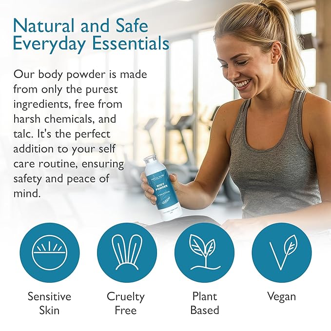 SoCal Suds & Company - Natural Body Powder Talc-Free - with Arrowroot Powder, Kaolin, Aspen Bark Extract for Soft Soothing Delicate Skin - Fragrance Free, 4oz, 1-Pack