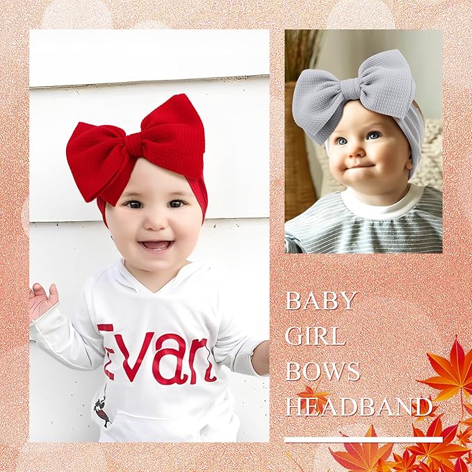 HAIRBAND 5 Pack - For Girls Baby Headbands with Bows Elastics Hairbands Oversized Head Wraps Infant Toddlers Kids Navy