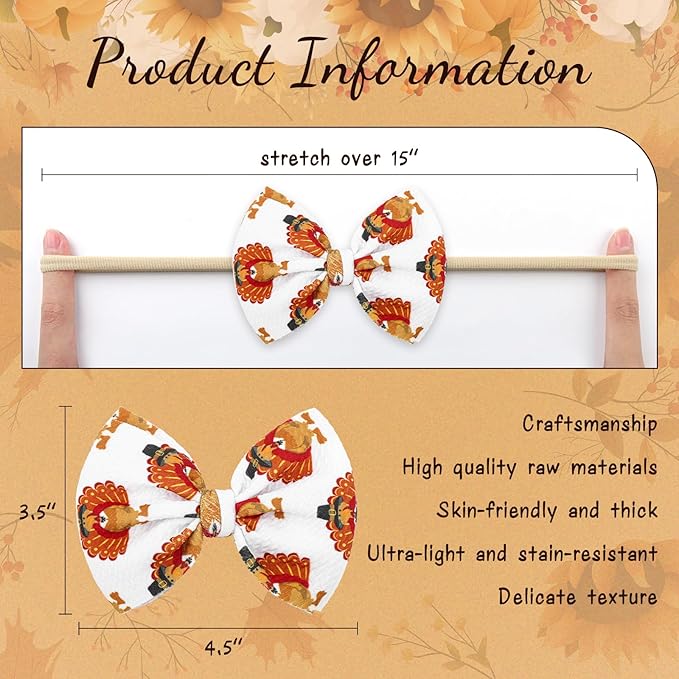 YanJie Thanksgiving Baby Headbands Turkey Printed Hair Bows for Girls Baby Hairbands Toddler Accessories Gift for Girls Infants Child Turmeric Bows