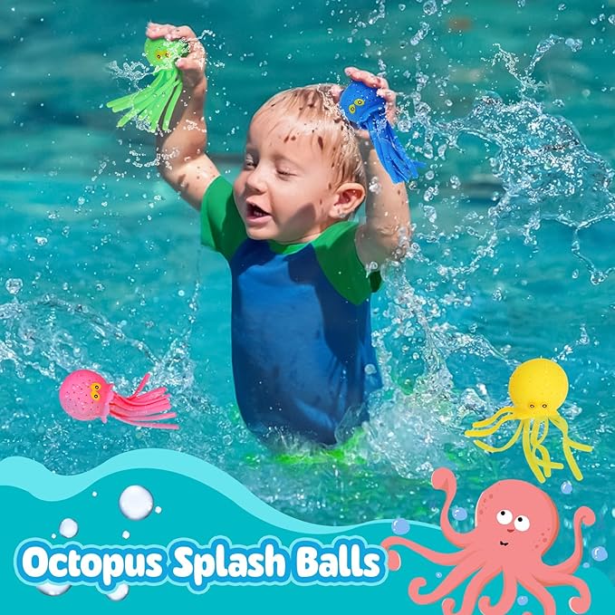 4 Pcs Octopus Water Balls Bath Toy, Sensory Stress Relief Floating Pool Beach Bathtub Toy Reusable Water Bomb Splash Balls, Easter and Christmas Goodie Bag Fillers for Baby Toddler Kids
