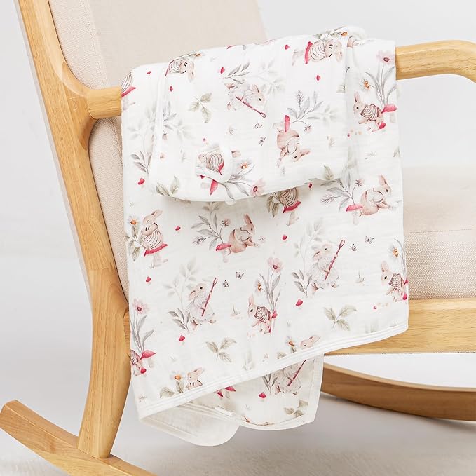 Hooded Towel Muslin Hooded Towel Made from Organic Cotton 6-Layer Cotton Bath Towel, Soft Bath Towels 25x51inches for Toddler Baby (Bunny & Mushroom)