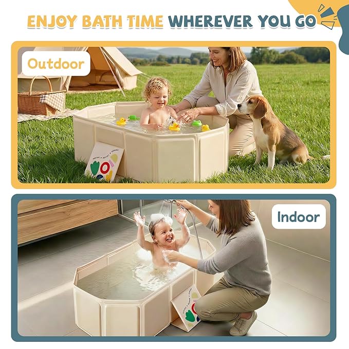 Orzbow Collapsible Baby Bathtub, Toddler Bathtub with Non-Slip Base, Portable Bath Tub for Kids Infant 12 Months+ Travel, Easy to Clean, Stable & Durable, Space-Saving, White