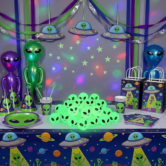 Seenelling 24 Pcs Alien Glow in The Dark Bouncy Balls Aliens Rubber High Bouncing Balls Space Party Favors Easter Toys Halloween Goodie Bag Stuffer Classroom Gifts