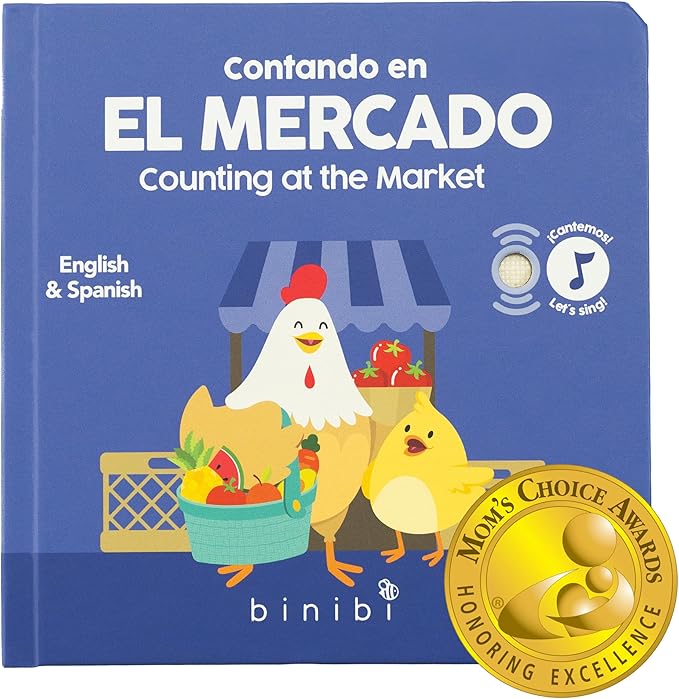 Binibi Counting at the Market – Bilingual Musical Sound Book for Kids 3–5, Learn Numbers in Spanish & English, Interactive Counting Book. Libro en Español para Niños