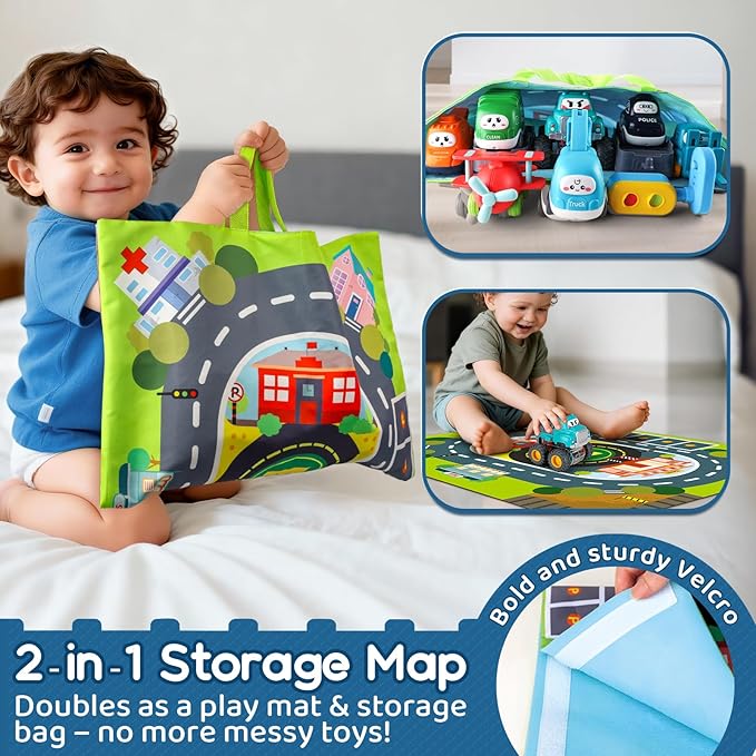 Big Cartoon Truck Car Toys for 1 Year Old Boy with Playmat/Storage Bag|Baby and Toddler Toys 12-18 Months & Age 1-2 with Trailor|1st Birthday Gift for 1 2 Year Old Boy