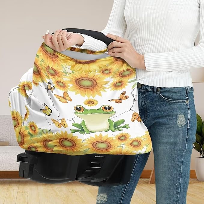 AFPANQZ Sunflower Frog Nursing Cover Breastfeeding Scarf Baby Car Seat Covers Infant Stroller Cover Carseat Canopy for Girls and Boys Lightweight Breathable for Outdoor Walking Traveling