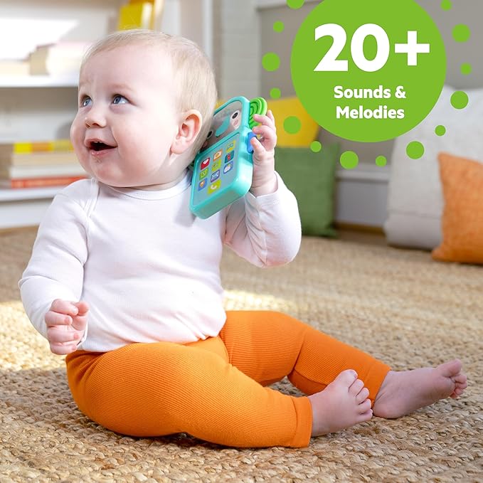 Bright Starts Elephone Baby Phone Toy for Mini-Me Fun with Music and 20+ Sound Effects, 6 Months & Up
