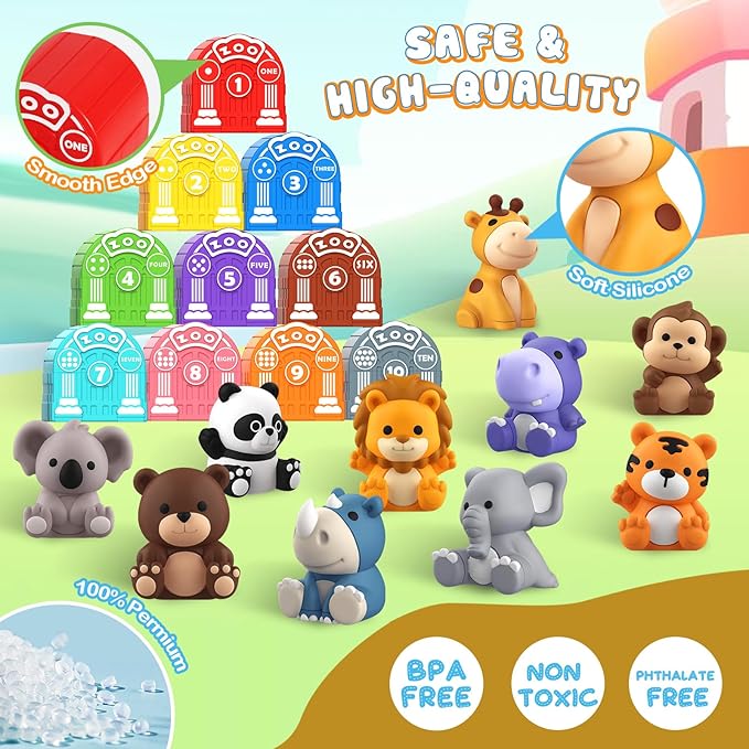 Toddler Toy for 1 2 3+ Years Old, Learning Toy for Toddlers with 20PCS Safari Animal, Montessori Educational for Kids,10 Animals &10 Houses for Babies Boys Girls Easter Christmas Birthday Gift
