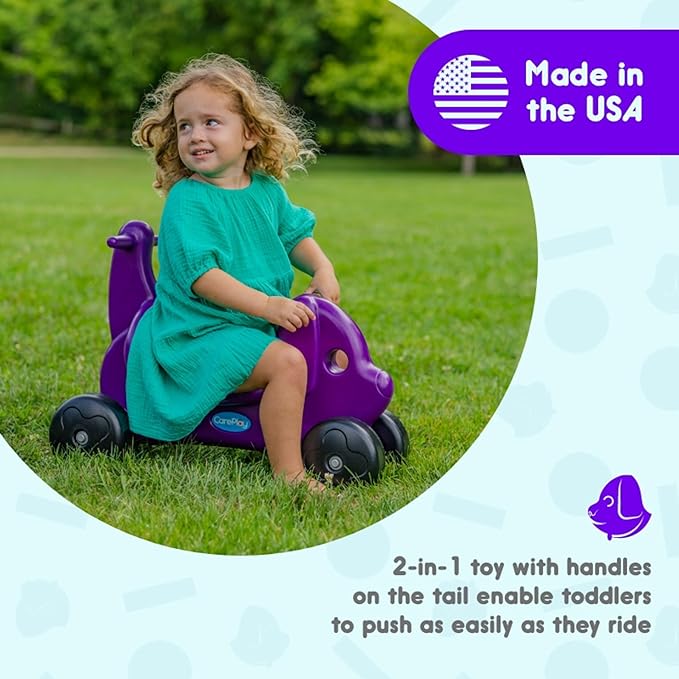Careplay 2-in-1 Puppy Push & Ride-on Toy, Indoor & Outdoor Use, Low Profile Seat, Recommended for Children up to 50lbs, Durable Construction, Made in The USA, Purple
