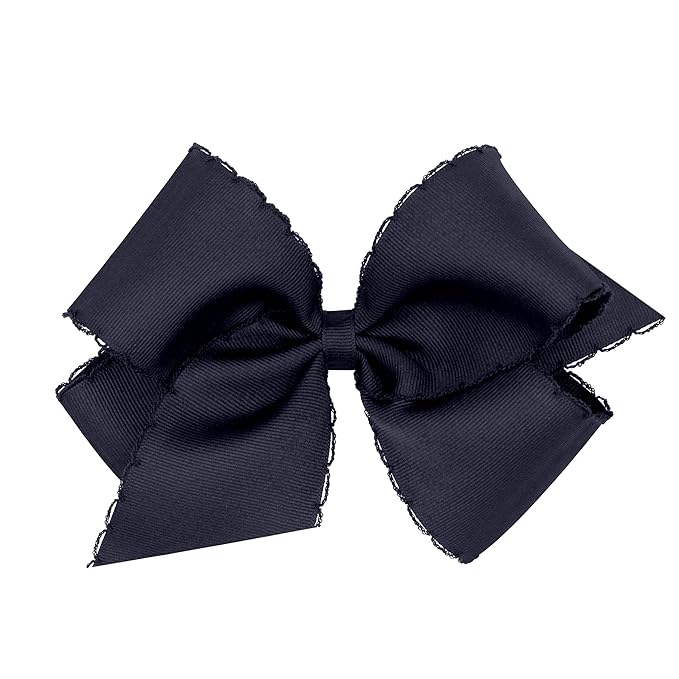 Wee Ones Girls' Classic Grosgrain Moonstitch Edge Hair Bow, No-Slip Hair Clip, Handmade, Monotone Navy, King