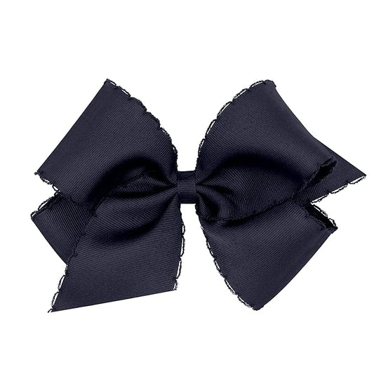 Wee Ones Girls' Classic Grosgrain Moonstitch Edge Hair Bow, No-Slip Hair Clip, Handmade, Monotone Navy, King
