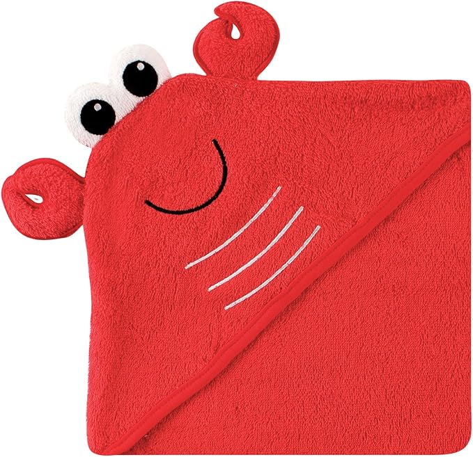 Luvable Friends Unisex Baby Cotton Animal Face Hooded Towel, Lobster, One Size