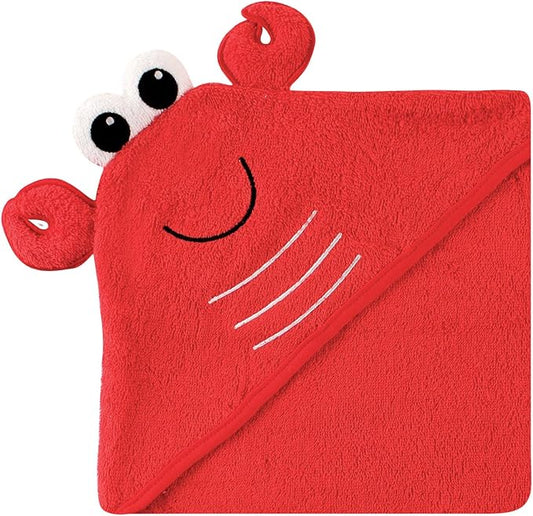 Luvable Friends Unisex Baby Cotton Animal Face Hooded Towel, Lobster, One Size