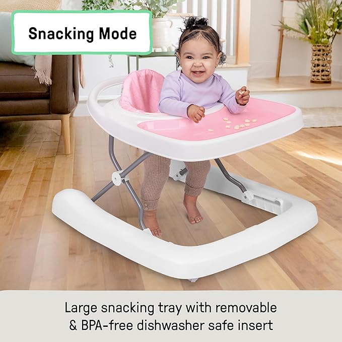 Ingenuity Step & Sprout 3-in-1 Foldable Baby Activity Walker with Removable Toys Ages 6 Months +, Pink