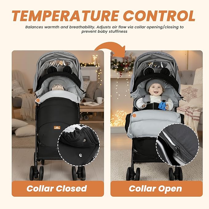 Bemece Warm Bunting Bag, Universal Winter Stroller Cover with Zip, Windproof Stroller footmuff for Baby Buggies Pushchair, Machine Washable