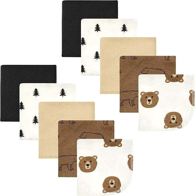 Hudson Baby Unisex Baby Flannel Cotton Washcloths, Brown Bear 10 Pack, One Size