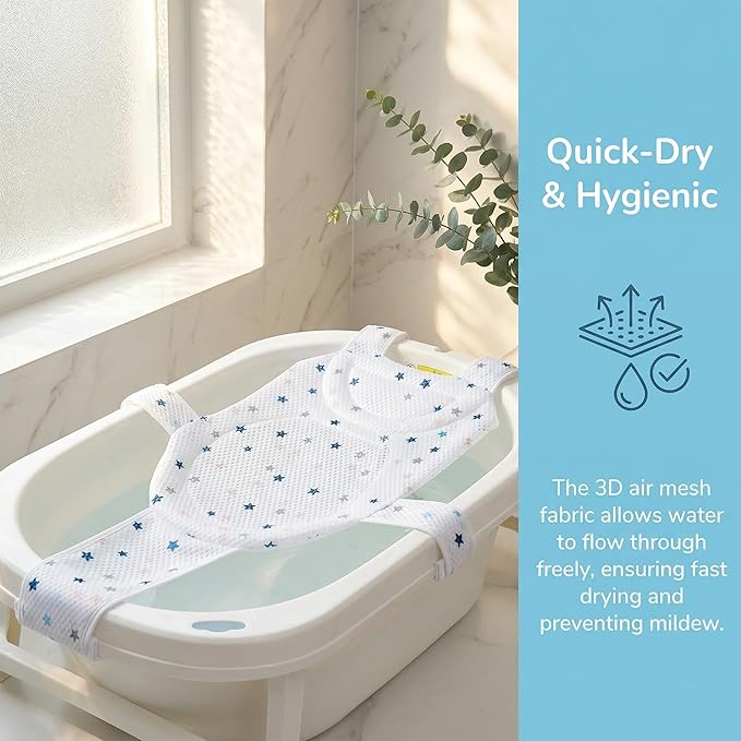 Premium Baby Bath Seat Support Net, Adjustable Non-Slip Infant Bathing Chair for Newborns 0-12 Months, Breathable Sit Up Mesh Baby Tub Seat for Sink and Bathtub