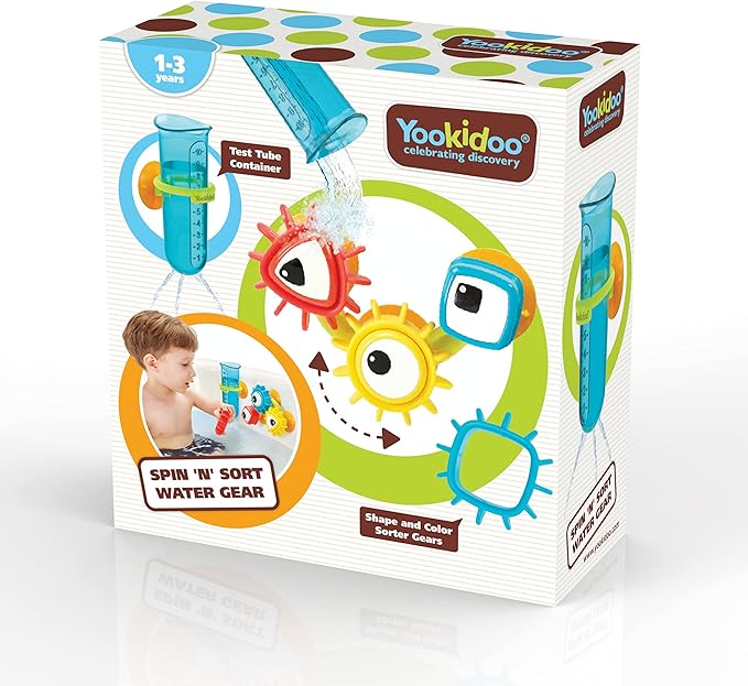 Yookidoo Baby Bath Toy - Spin 'N' Sort Water Gear - Childrens Sensory Water Wheel Set That Attaches to Any Size Tub - Includes Suction Cups, 3 Googly Eye Gears, and Pourers