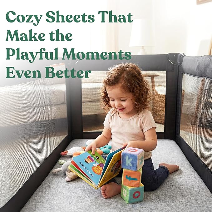 Graco Pack n Play Sheets, Soft Fitted Playard Sheets with Secure Fit, Fit Standard 27" × 39" Playard Mattresses, Breathable & Gentle on Sensitive Skin, 2-Pack (Navy & Grey)