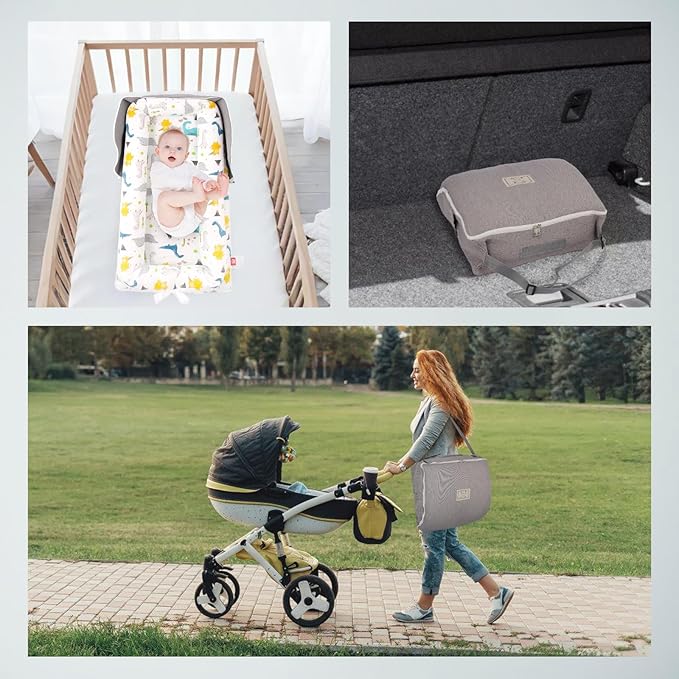 Portable Baby Lounger, Soft Baby Nest Cover Breathable Cotton Fabric, Adjustable Infant Lounger for Baby, Adjustable Size and Strong Zipper, Extended Space for Newborn 0-24 Months, Dinosaur