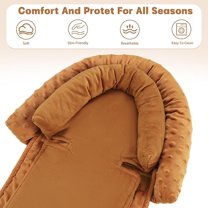 Infant Car Seat Insert, HNHUAMING Baby Car Seat Head & Body Support with 2 Straps Pads, Ultra Soft Newborn Preemie Carseat Insert Cushion for Girls Boys, Fits Car Seat, Stroller, Swing, Bouncer, Brown