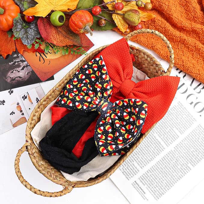 Halloween Baby Girl Bows Hair Accessories Headbands with Bows for Newborn Elastic Nylon Halloween Hairbands 2 PCS