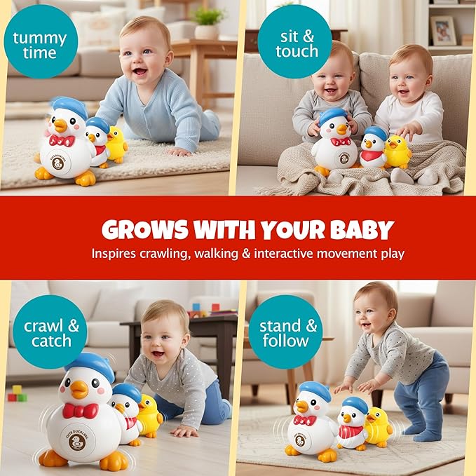 Dancing Walking Duck Baby Toy with Music & Lights, Crawling Tummy Time Toys for Babies 6–12 Months, Interactive Waddling Duck Developmental Toy, Birthday Gifts for Toddlers 1–3 Boys Girls