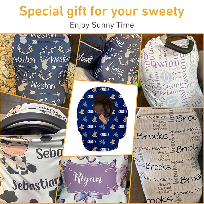 Personalised 7 in 1 Car Seat Cover for Girls and Boys - Multipurpose Breast Feeding Cover, Blue Turtle Print Nursing Cover, Grocery Cart Cover - Birthday Gift for Babies(27"x29")