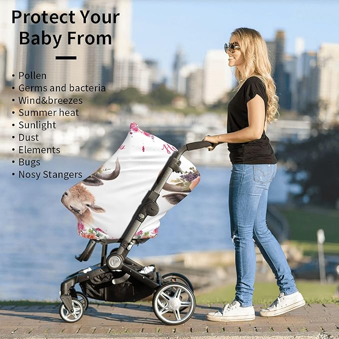 Personalized Car Seat Covers with Name, Buffalo Baby Canopy Carrier Cover, Breathable Breastfeeding Nursing Cover, Stretchy Multi-Use Infant Carseat Stroller Cover