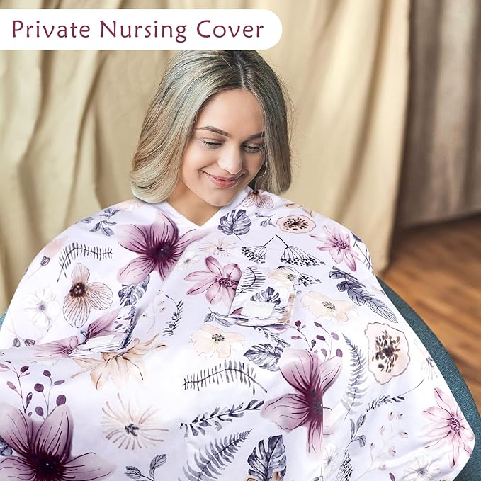 Baby Car Seat Cover, Peekaboo Opening Spring Car Seat Canopy for Baby Girls Boys, Mom Nursing Breastfeeding Covers, Blanket for Infant, Purple Watercolor Flower