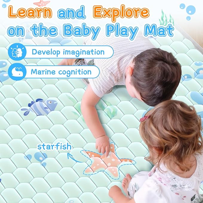 Baby Play Mat 47x47inch - Thicken Soft Baby Cushioned Playmats for Playpen - Crawling Play Mats for Babies Toddlers Infant with Non-Slip Silicon Dot - Foldable & Machine Washable Baby Floor Play Mat